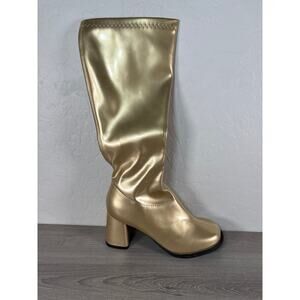 Gold Patent GoGo Disco Dancer 60s 70s Hippie Knee High Halloween Costume Boots 6